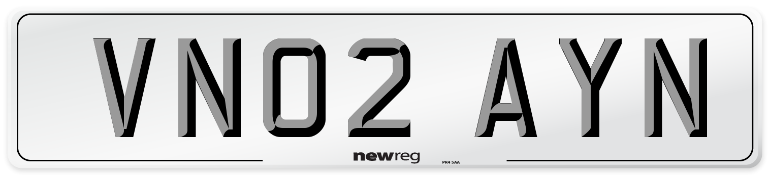 VN02 AYN Number Plate from New Reg